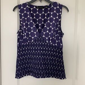 100%SILK SUMMER TOP IN NAVY WITH ELASTICIZED PANEL